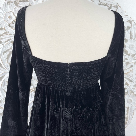 {Reformation} Black Chestnut Silk Velvet Babydoll Dress, Size 0 - Picture 9 of 12